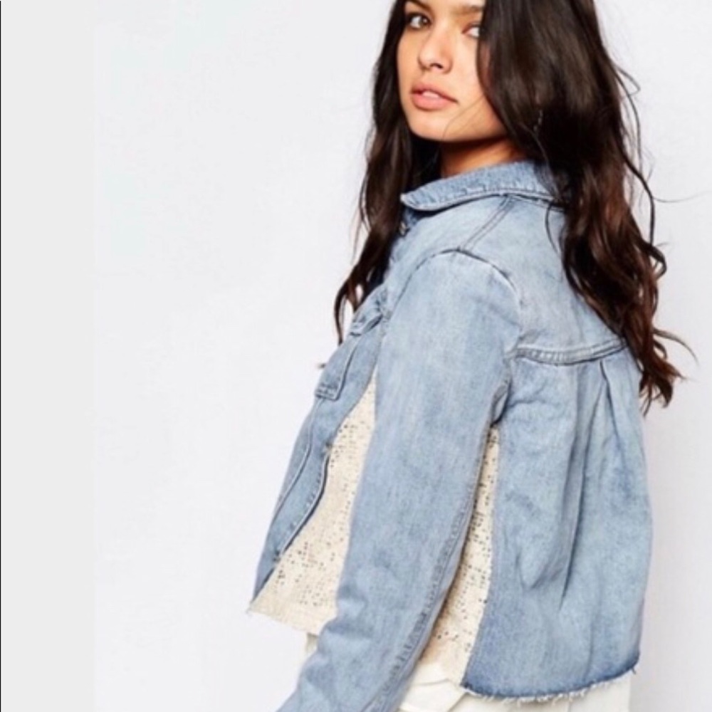 Free People Jean Jacket Lace Panel Size M NWT